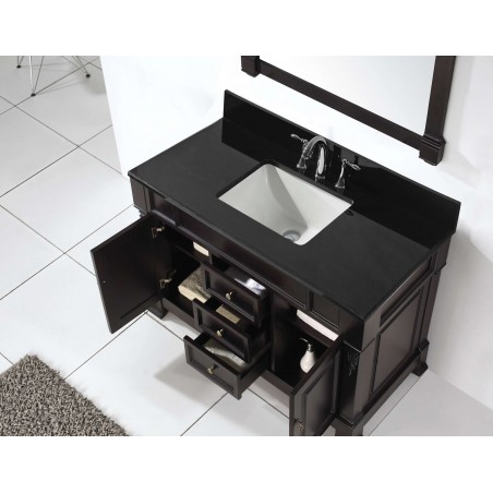 Huntshire 48" Single Bathroom Vanity in Dark Walnut with Black Galaxy Granite Top and Square Sink with Mirror