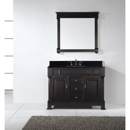 Huntshire 48" Single Bathroom Vanity in Dark Walnut with Black Galaxy Granite Top and Square Sink with Mirror