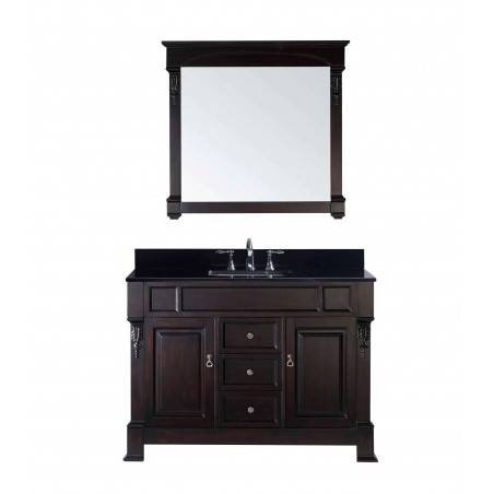 Huntshire 48" Single Bathroom Vanity in Dark Walnut with Black Galaxy Granite Top and Square Sink with Mirror