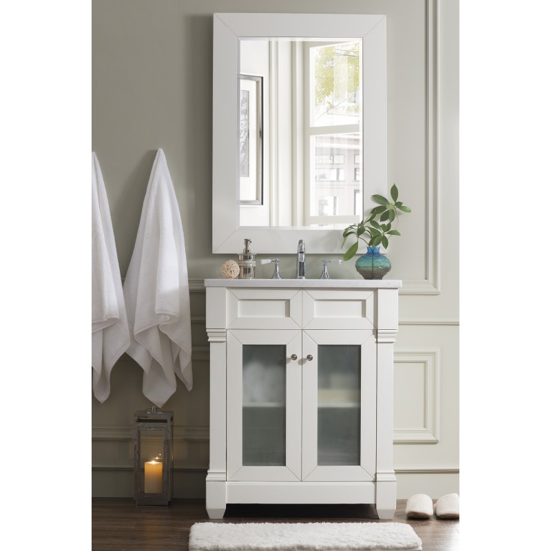 Weston 30" Vanity w/Glass Doors, Cottage White w/Arctic Fall Top