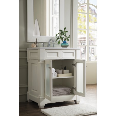 Weston 30" Vanity w/Glass Doors, Cottage White w/Arctic Fall Top