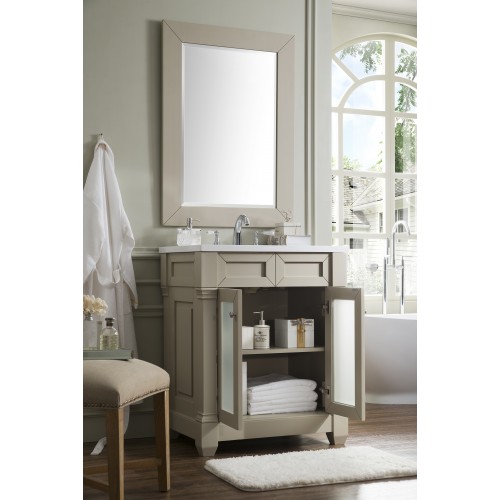 Weston 30" Vanity w/Glass Doors, Sea Gull w/ Snow White Top