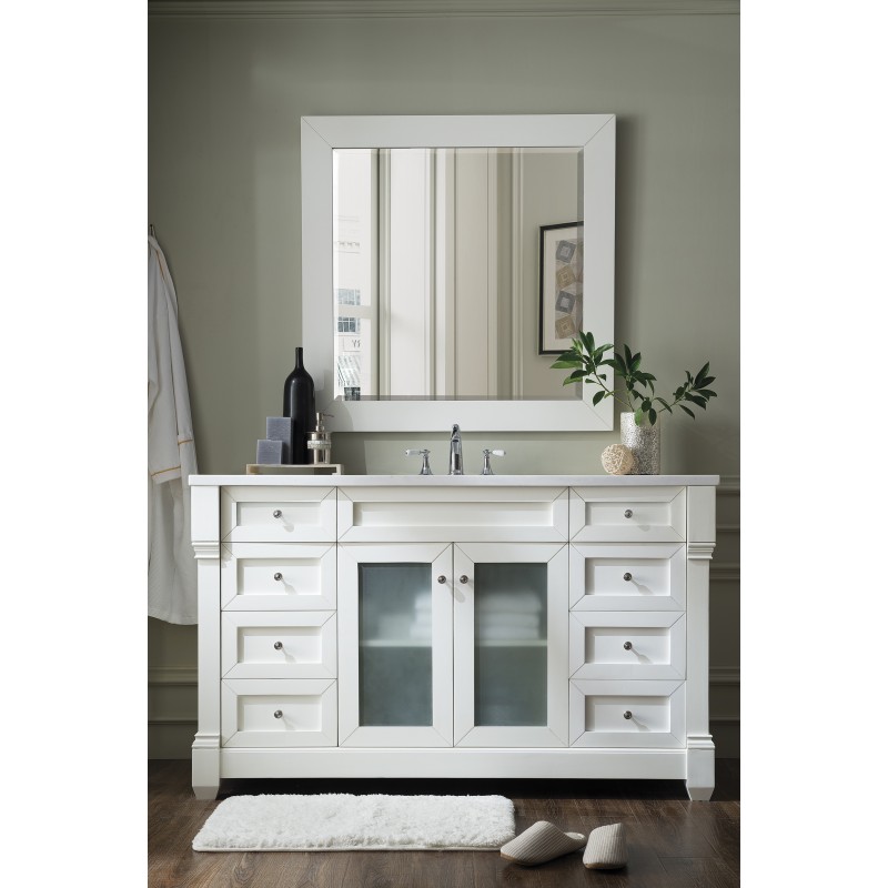 Weston 60" Single Vanity w/ Glass Doors, Cottage White w/ Arctic Fall Top