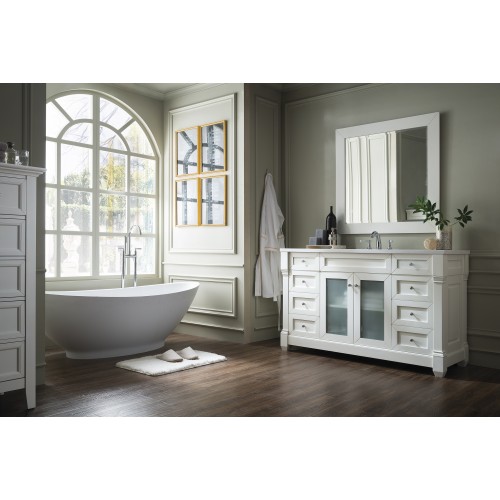 Weston 60" Single Vanity w/ Glass Doors, Cottage White w/ Arctic Fall Top