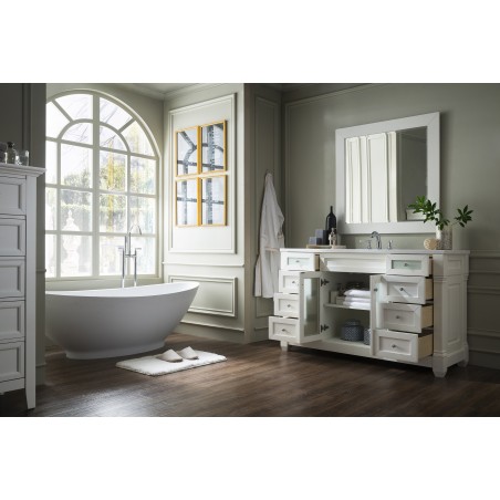 Weston 60" Single Vanity w/ Glass Doors, Cottage White w/ Arctic Fall Top