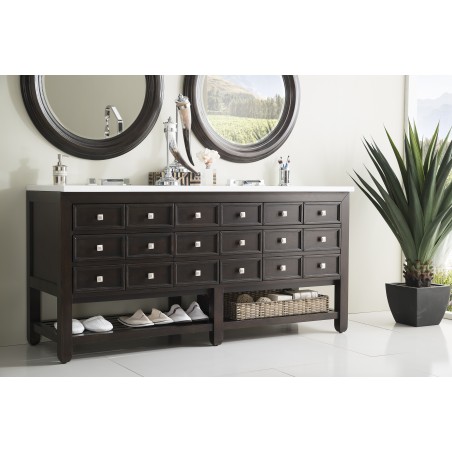 Victoria 69" Double Vanity, Cerused Espresso Oak w/ Snow White Quartz Top