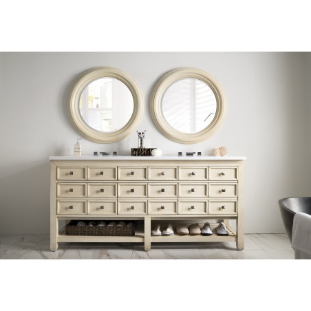 Victoria 69" Double Vanity, Vanilla Oak w/ Snow White Quartz Top