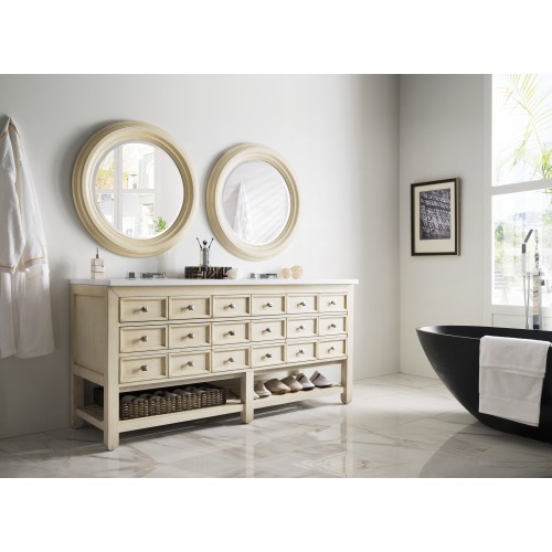 Victoria 69" Double Vanity, Vanilla Oak w/ Snow White Quartz Top