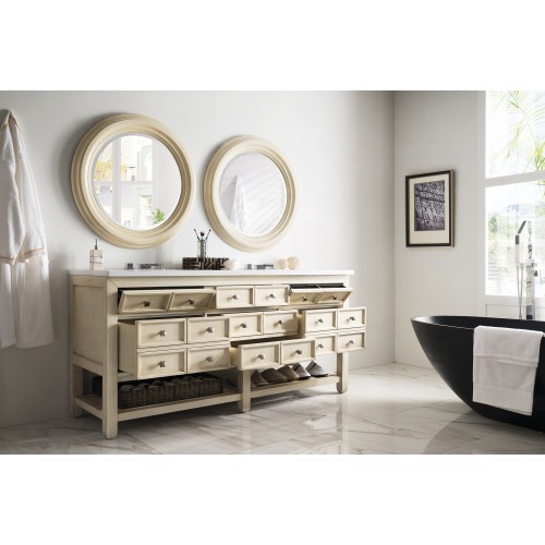 Victoria 69" Double Vanity, Vanilla Oak w/ Snow White Quartz Top