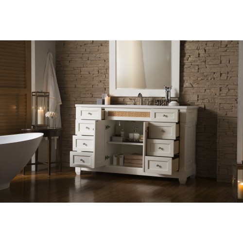 Weston 60" Single Vanity w/ Raffia Doors, Cottage White, w/ Arctic Fall Top