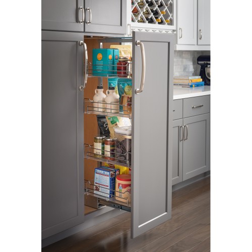 15" Chrome wire pantry pullout with heavy-duty soft-close sl