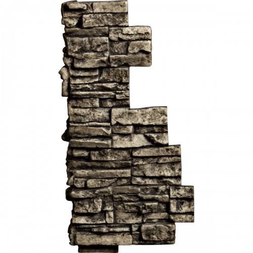 13 3/4"W Board Side & 12 1/2"W Finger Side x 25"H x 1 1/2"D Stacked Endurathane Faux Stone Outer Corner Siding Panel, Grey