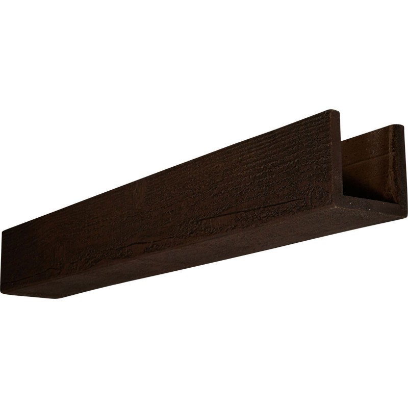 4"W x 4"H x 12'L 3-Sided (U-beam) Rough Sawn Endurathane Faux Wood Ceiling Beam, Espresso Finish