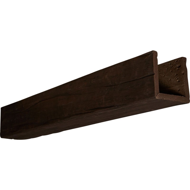 4"W x 4"H x 12'L 3-Sided (U-beam) Riverwood Endurathane Faux Wood Ceiling Beam, Espresso Finish