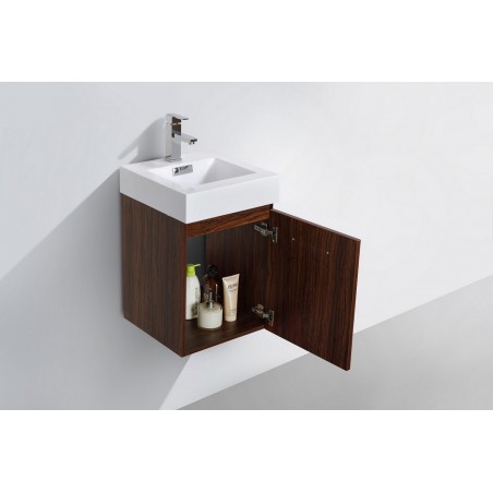 Bliss 16" Walnut Wall Mount Modern Bathroom Vanity