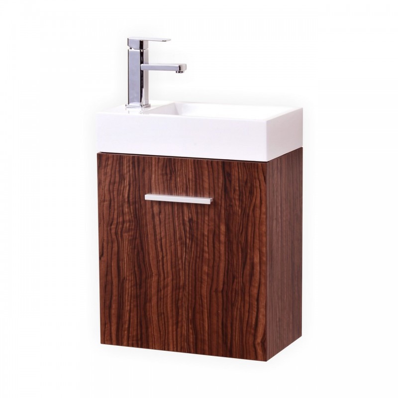 Bliss 18" Walnut Wall Mount Modern Bathroom Vanity