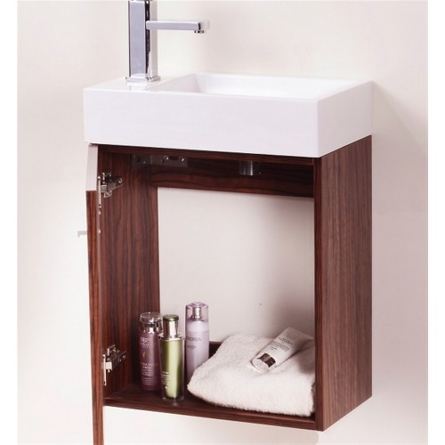 Bliss 18" Walnut Wall Mount Modern Bathroom Vanity