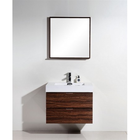 Bliss 30" Walnut Wall Mount Modern Bathroom Vanity