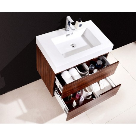 Bliss 30" Walnut Wall Mount Modern Bathroom Vanity