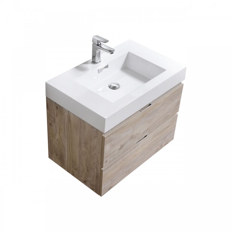 Bliss 30" Nature Wood Wall Mount Modern Bathroom Vanity