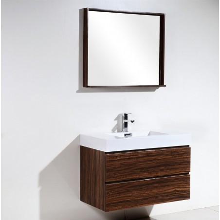 Bliss 36" Walnut Wall Mount Modern Bathroom Vanity