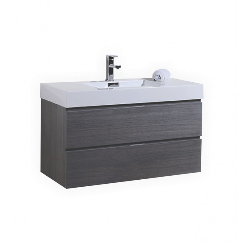 Bliss 40" Gray Oak Wall Mount Modern Bathroom Vanity