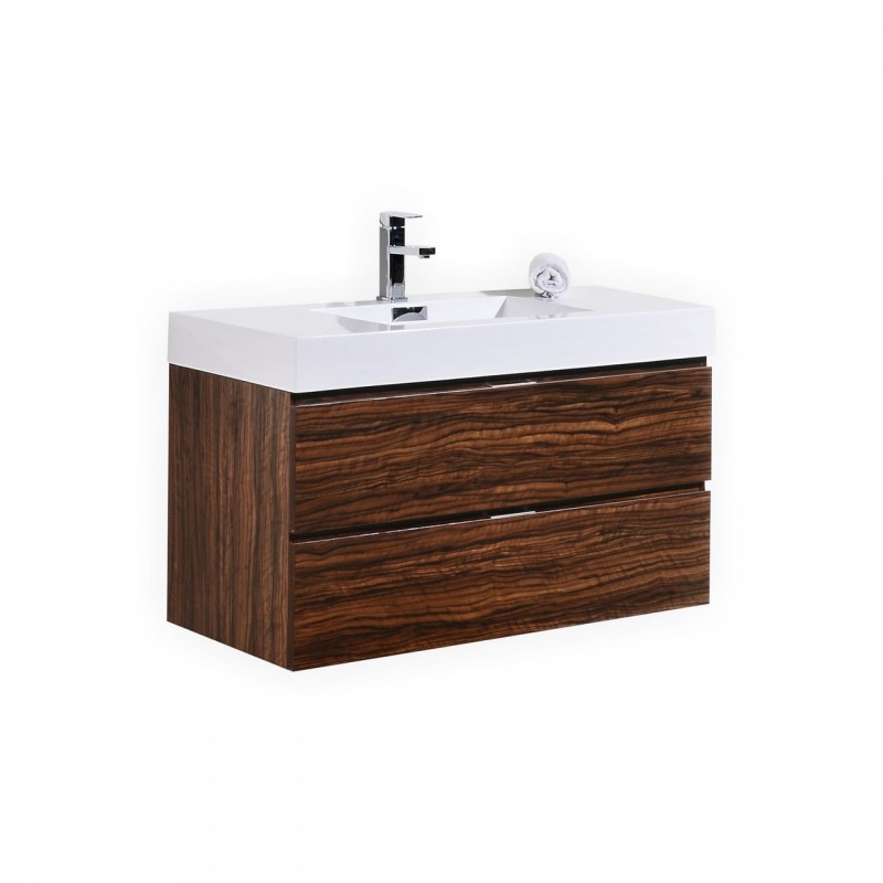 Bliss 40" Walnut Wall Mount Modern Bathroom Vanity