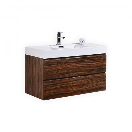 Bliss 40" Walnut Wall Mount Modern Bathroom Vanity