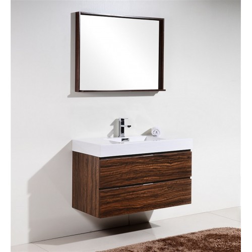 Bliss 40" Walnut Wall Mount Modern Bathroom Vanity