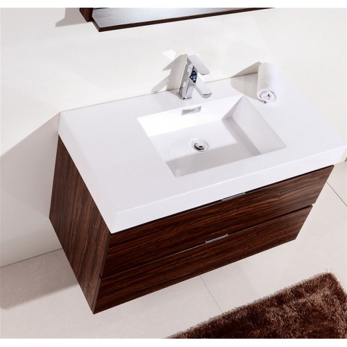 Bliss 40" Walnut Wall Mount Modern Bathroom Vanity