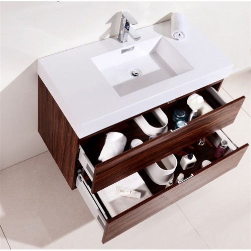 Bliss 40" Walnut Wall Mount Modern Bathroom Vanity