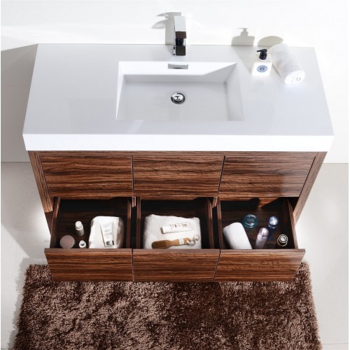 Bliss 48" Walnut Free Standing Modern Bathroom Vanity