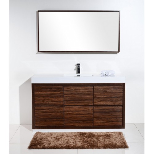Bliss 60" Single Sink Walnut Free Standing Modern Bathroom Vanity