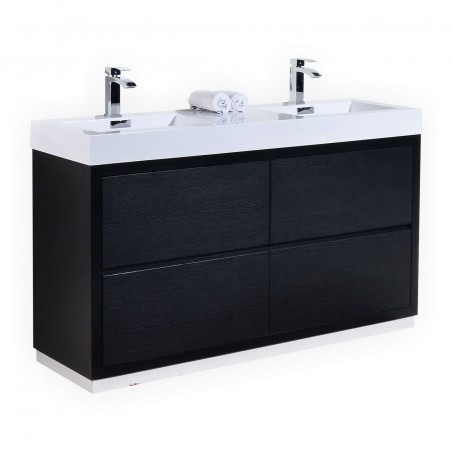 Bliss 60" Double  Sink Black Free Standing Modern Bathroom Vanity