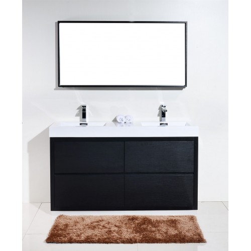 Bliss 60" Double  Sink Black Free Standing Modern Bathroom Vanity