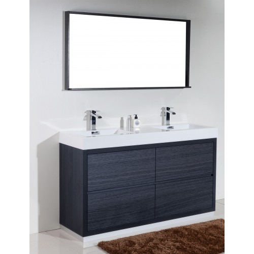 Bliss 60" Double Sink Gray Oak Free Standing Modern Bathroom Vanity