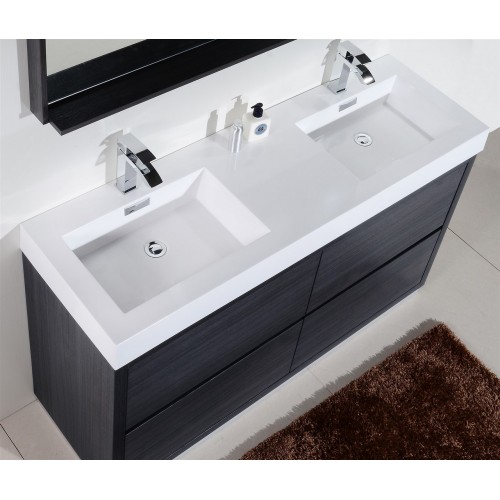 Bliss 60" Double Sink Gray Oak Free Standing Modern Bathroom Vanity