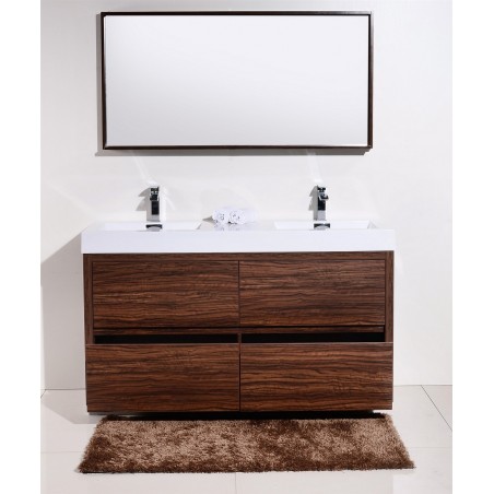 Bliss 60" Double  Sink Walnut Free Standing Modern Bathroom Vanity