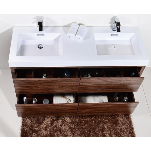 Bliss 60" Double  Sink Walnut Free Standing Modern Bathroom Vanity