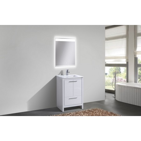 KubeBath Dolce 24″ High Gloss White Modern Bathroom Vanity with White Quartz Counter-Top