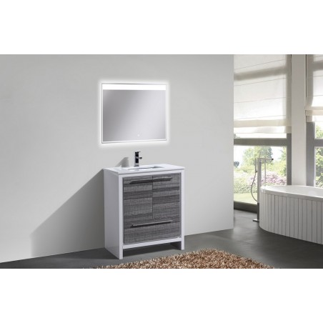 KubeBath Dolce 30″ Ash Gray Modern Bathroom Vanity with White Quartz Counter-Top