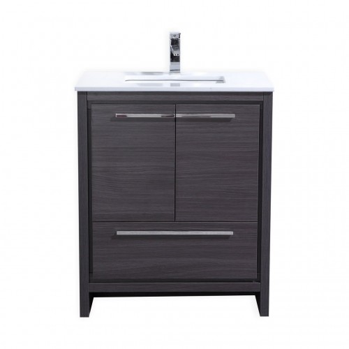 KubeBath Dolce 30″ Gray Oak Modern Bathroom Vanity with White Quartz Counter-Top