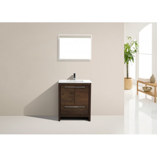 KubeBath Dolce 30″ Rose Wood Modern Bathroom Vanity with White Quartz Counter-Top