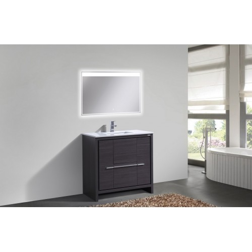 KubeBath Dolce 36″ Gray Oak Modern Bathroom Vanity with White Quartz Counter-Top