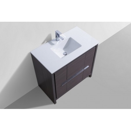 KubeBath Dolce 36″ Gray Oak Modern Bathroom Vanity with White Quartz Counter-Top