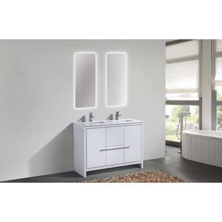 KubeBath Dolce 48″ Double Sink High Gloss White Modern Bathroom Vanity with White Quartz Counter-Top
