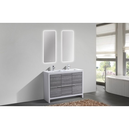 KubeBath Dolce 48″ Double Sink Ash Gray Modern Bathroom Vanity with White Quartz Counter-Top