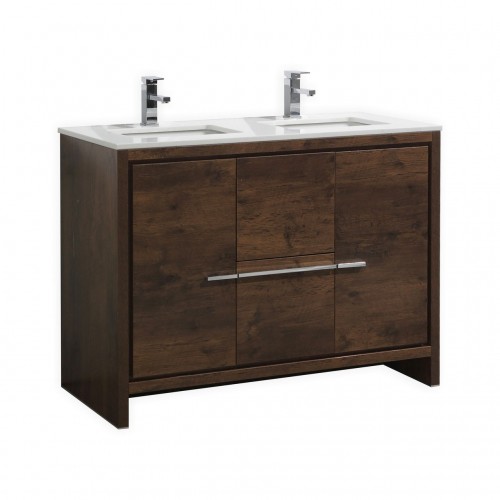 KubeBath Dolce 48″ Double Sink Rose Wood  Modern Bathroom Vanity with White Quartz Counter-Top