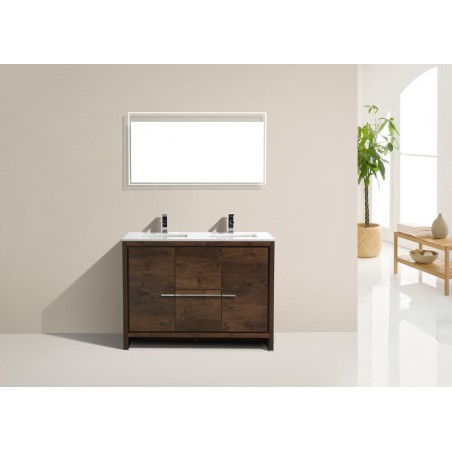 KubeBath Dolce 48″ Double Sink Rose Wood  Modern Bathroom Vanity with White Quartz Counter-Top