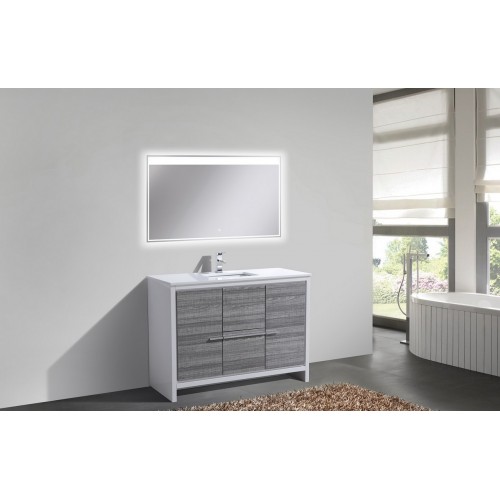 KubeBath Dolce 48″ Ash Gray Modern Bathroom Vanity with White Quartz Counter-Top